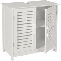 HHG - Waschbeckenunterschrank 370, Badezimmer Unterschrank Badschrank mit Staufach, Bambus mdf 60x60x30cm weiß - white von HHG