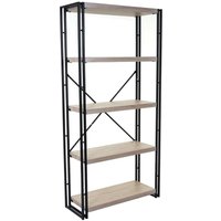 Neuwertig] Bücherregal HHG 080, Standregal Wohnregal, 165x80cm 3D-Struktur 5 Ebenen Eiche-Optik - beige von HHG