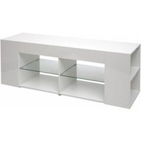 Neuwertig] TV-Rack HHG 640, TV-Board Fernsehtisch Lowboard TV-Schrank Kommode, Holz 50x144x40cm Staufach, hochglanz weiß - white von HHG