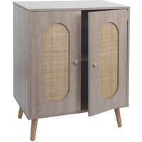 Kommode HHG 205, Schrank Sideboard Highboard, Staufächer, Kubu Rattan Holz Melamin, Eiche-Optik - beige von HHG