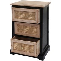 Kommode HHG 674, Schubladenschrank Schrank, Holz Rattan 63x40x28cm schwarz, naturfarben - black von HHG