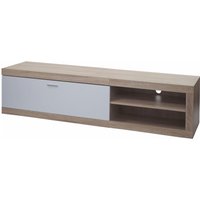 Neuwertig] TV-Rack HHG 637, TV-Board Fernsehtisch Lowboard TV-Schrank Kommode, Holz 43x180x41cm Staufach, Eiche-Optik, weiß - brown von HHG