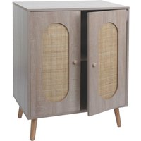 Neuwertig] Kommode HHG 205, Schrank Sideboard Highboard, Staufächer, Kubu Rattan Holz Melamin, Eiche-Optik - beige von HHG