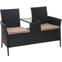 Neuwertig] Poly-Rattan Sitzbank mit Tisch HHG-243, Gartenbank Sitzgruppe Gartensofa, 132cm schwarz, Kissen creme - black von HEGELE