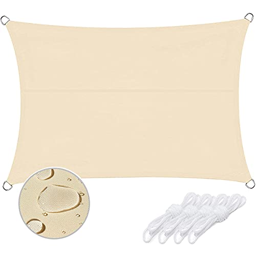 HHOOMY Sonnensegel Sonnenschutz Rechteck UV-Schutz Baldachin Wasserdicht Wetterbeständig Langlebig Perfekt für Patio Hinterhof Rasengarten Outdoor-Aktivitäten mit kostenlosem Seil (2x3m, Beige) von HHOOMY