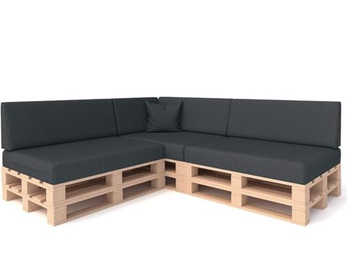 HIGH LIVING Palettenkissen 8- teiliges Set Palettenauflage Polster für Europaletten Hochwertige Palettenpolster Palettensofa Indoor & Outdoor Erhältlich Made in EU Anthracite von HIGH LIVING