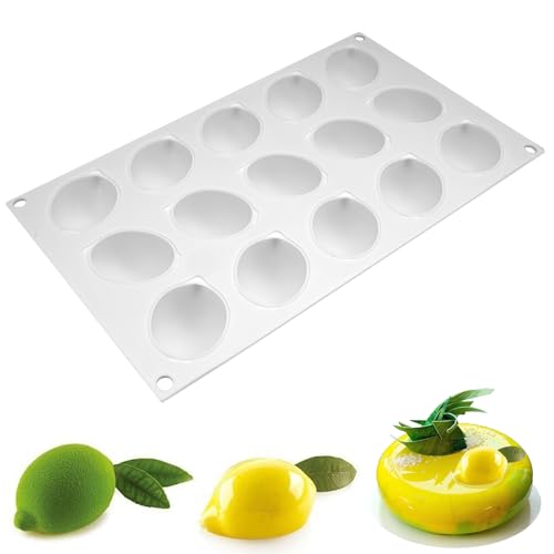 15 Löcher Zitrone Desserts Form, Zitrone Silikon Kuchen Form, 3d Zitronenform Diy Backformen Zitrone Form Frucht Silikon Form für Hausgemachte Kuchen, Dessert, Schokolade, Pudding, Kekse, Seife von HIKPACKER