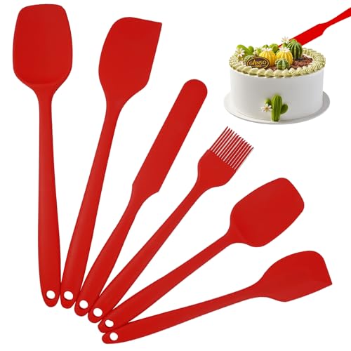 6 Stück Silikon Spatel,Spatula Silicone,Silikonspatel,Teigschaber Set,Teigschaber Silikon Hitzebeständig mit Metallkern, Nicht-Stick und Nahtloses Einteiliges Design zum Backen und Kochen von HIKPACKER