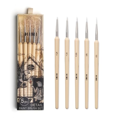 HIMI Gouache/Paint Detail Brushes Set 5 Pcs for Acrylic Oil Watercolor Face & Body Gouache Painting Nice Gift Art hobbyist,Adults (Yellow, Detail Brush) von HIMI