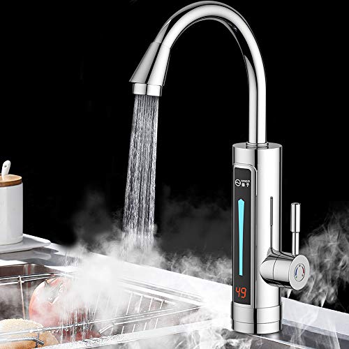 HINOPY 3300W Elektriszche Armatur,Lightakai 220V Durchlauferhitzer Wasserhahn 360° Drehbar Küchearmatur Warmes Wasser Ohne Vorheizen mit Digitale Wassertemperaturanzeige,Silber von HINOPY