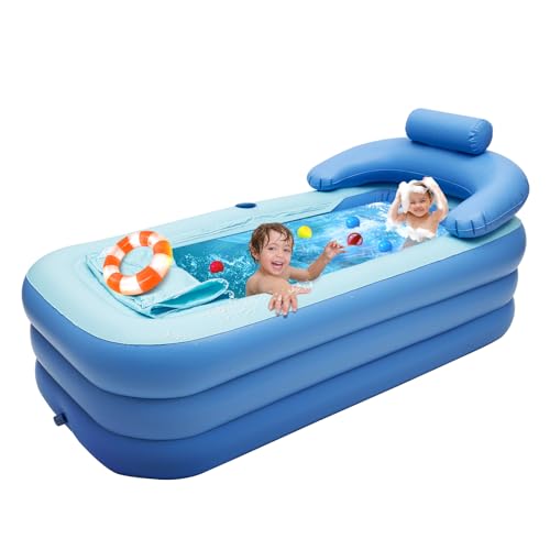 HINOPY - Badewanne für Erwachsene, PVC Klappbare Inflatable Bathtub Aufblasbare Tragbare Inflatable Reise Bathtub mit Kissen & Abflussrohr für Heiß und Eisbad, Blau von HINOPY