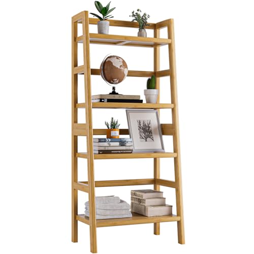 HITNET Bambus Bücherregal, Badezimmer Bücherregal mit 4 offenen Regalen, freistehende Küchenschrank, Blume Pflanze Display Stand für Wohnzimmer, Schlafzimmer, Küche, Natur von HITNET