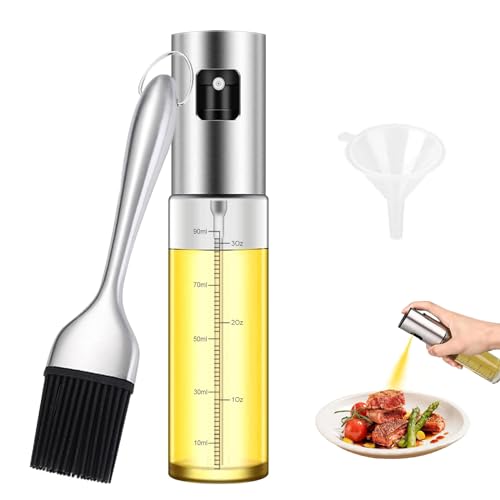 HIYAA Ölsprüher, 100ml Ölsprüher für Speiseöl Transparen Glas Oil Sprayer Sprühflasche mit Rostfreie Stähle Bürste und kleiner Trichter für Kochen,Grill,Heißluftfritteuse,Salat von HIYAA