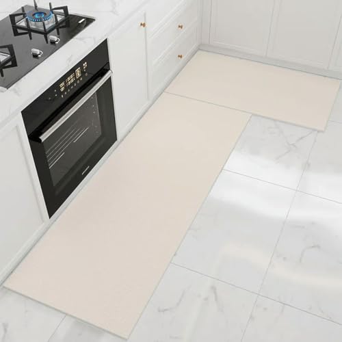 HJGUI Küchenteppich Beige Matte PVC Wasserdicht Einfarbig Langer Streifenteppich Ölbeständige Lederfußmatten Boden rutschfest Waschbar G1308 90x150cm von HJGUI