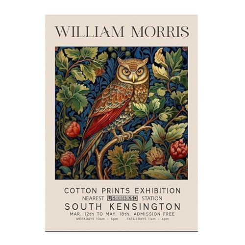 HJIJOAQ William Morris Ausstellungsplakat William Morris Wandkunst Blume Eule Leinwand Gemälde William Morris Drucke für Wohnkultur Bild 20x30cm Kein Rahmen von HJIJOAQ