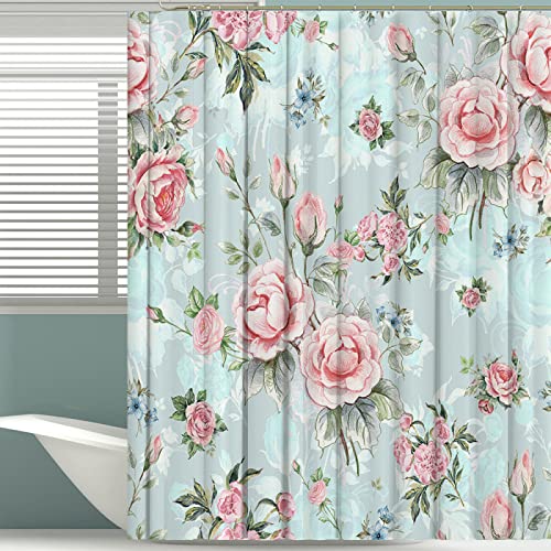 Duschvorhang 180x180 Pfingstrose Cyan Green Shower Curtains Verdickung Polyester Duschvorhänge Antischimmel Shower Curtain Wasserdicht Duschvorhang Badewanne Edelstahl Ösen von HJOSWVNS