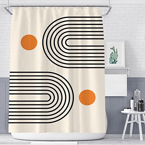 Duschvorhang 180x200 Gestreift Beige Schwarz Shower Curtains Verdickung Polyester Duschvorhänge Antischimmel Shower Curtain Wasserdicht Duschvorhang Badewanne Edelstahl Ösen von HJOSWVNS