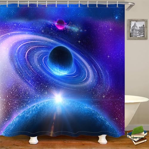 Duschvorhang 180x200 Lila Blaue Galaxie Shower Curtains Verdickung Polyester Duschvorhänge Antischimmel Shower Curtain Wasserdicht Duschvorhang Badewanne Edelstahl Ösen von HJOSWVNS