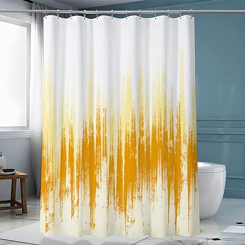 Duschvorhang 180x200 Orange Gelb Weiß Shower Curtains Verdickung Polyester Duschvorhänge Antischimmel Shower Curtain Wasserdicht Duschvorhang Badewanne Edelstahl Ösen von HJOSWVNS