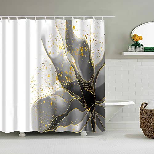 Duschvorhang 180x200 Weiß Grau Golden Shower Curtains Verdickung Polyester Duschvorhänge Antischimmel Shower Curtain Wasserdicht Duschvorhang Badewanne Edelstahl Ösen von HJOSWVNS