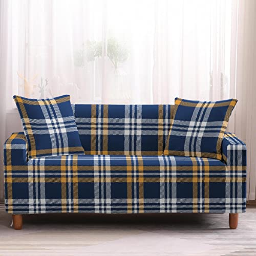 Sofa Überzug Blau Gelb Retro Sofabezug Spandex High Elastischer Couch Überzug Mit Anti-Rutsch-Schaumstoffe Sofaüberwurf Möbelschutz Sofa Cover Abwaschbar Couch Überwurf 1 Sitzer von HJOSWVNS