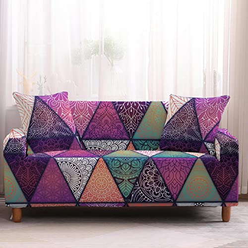 Sofa Überzug Lila Türkis Geometrie Sofabezug Spandex High Elastischer Couch Überzug Mit Anti-Rutsch-Schaumstoffe Sofaüberwurf Möbelschutz Sofa Cover Abwaschbar Couch Überwurf 2 Sitzer von HJOSWVNS