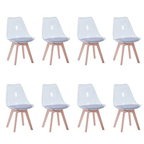 HJhomeheart Set mit 8 Modernen Transparenten Esszimmerstühlen, Abnehmbaren Gepolsterten Esszimmerstühlen, Küchenstühlen im Skandinavischen Design (PU - Grau) von HJhomeheart
