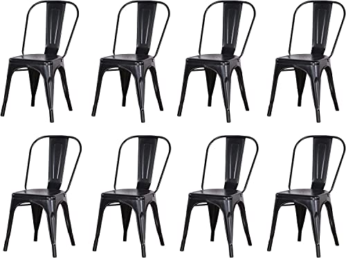 HJhomeheart Stapelbare Esszimmerstühle aus Metall im Vintage-Stil, 8er-Set, Industriedesign, Restaurant, Hochzeit, Café, Garten (Schwarz) von HJhomeheart