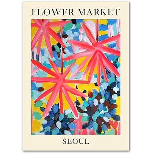 HKAHF AJWUQ Blumenmarkt Poster Licht Luxus Seoul Ausstellung Wandkunst Blumenmarkt Drucke Retro Leinwand Gemälde für Zuhause Wandbild Dekor 20x30cm Kein Rahmen von HKAHF AJWUQ