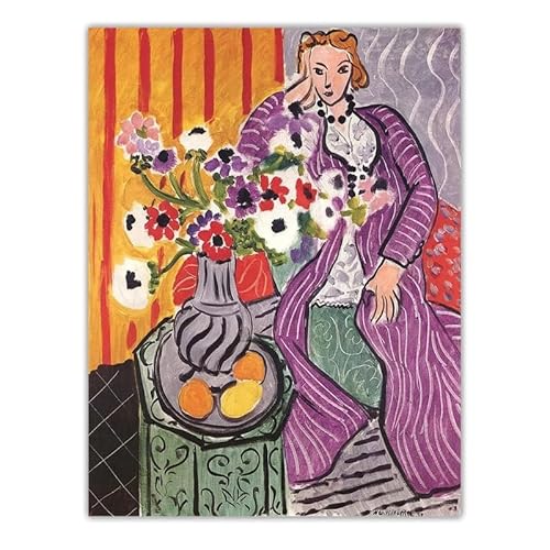 HKAHF AJWUQ Henri Matisse Poster Henri Matisse Wandkunst Frau Leinwand Gemälde Lila Anemonen Abstrakte Drucke für Wohnkultur Bild 20x30cm Kein Rahmen von HKAHF AJWUQ
