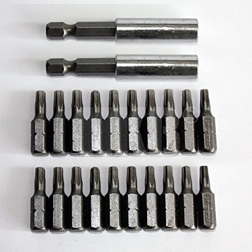 HKB ® 20 Stück Torx Bits, T20, 1/4" x 25mm, Hochleistungsstahl, mit 2 Magnet-Bithaltern, Artikel-Nr. 20852 von HKB