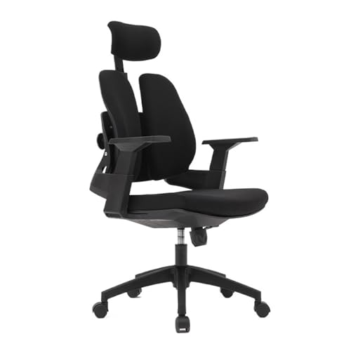 Bürokorte Ergonomischer Arbeitsstuhl aus Stoff mit mittelhoher Rückenlehne, Bürostuhl mit hoher Rückenlehne, Schreibtischstuhl mit Rollen, verstellbarer Armlehne, Lendenwirbelstütze, Kopfstütze Spiels von HLHLOP777