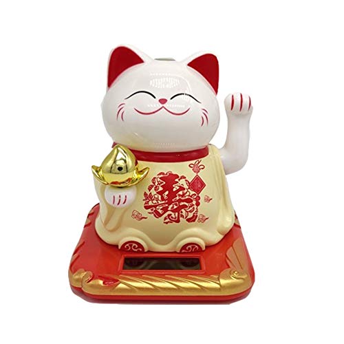 HLJS Winkekatze Solarbetriebene Winkekatze GlüCkskatze SüßE Mini Lucky Cat FüR Schreibtisch Wohnaccessoires Dekoration (Golden) von HLJS