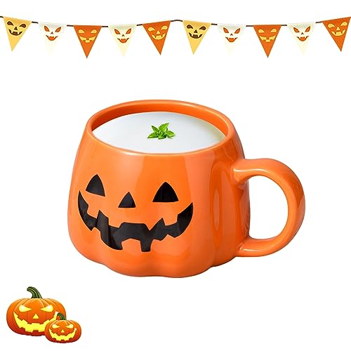 HLJS Halloween-Kürbis-Tasse, Kaffeetasse Keramik Geister, Keramik-Kaffeetasse Milchsuppentasse Niedliche Kürbis, Tasse Teetasse Für Halloween Erntedankfest Weihnachten (1PC) von HLJS