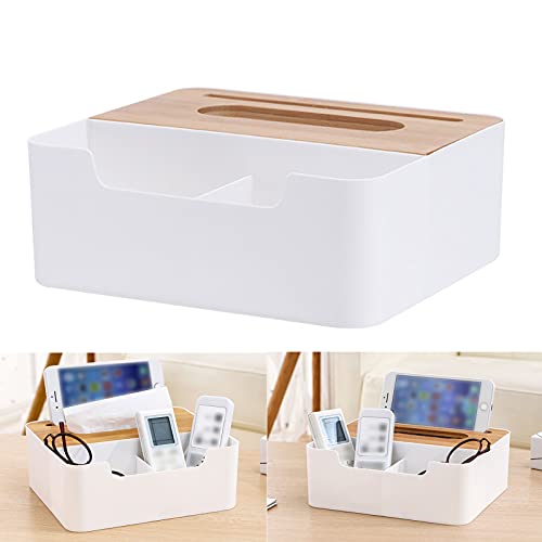 TaschentüCher Box Spender Bambus KosmetiktüCher Box Quadratisch Multifunktionale Taschentuchbox Mit Deckel FüR Fernbedienung, Taschentuchbox, (21x18x8cm) von HLJS