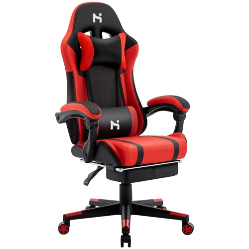 HLONONE Gaming Stuhl, Bürostuhl Ergonomisch, Gamer Stuhl Höhenverstellbar, PC Stuhl mit Kopfstütze, Lendenkissen und Armlehnen, Rückenlehne verstellbar 90-135°, Tragfähigkeit 200 kg von HLONONE