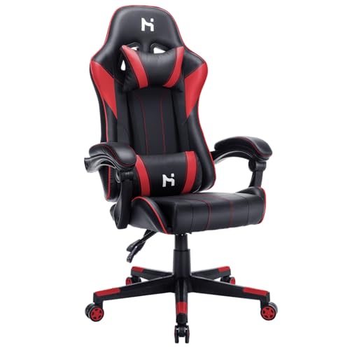 HLONONE Gaming Stuhl, Ergonomischer Bürostuhl, 90-135° Verstellbarer Neigungswinkel Schreibtischstuhl, Höhe, Kopfstütze und Lendenkissen Verstellbarer Gamer Stuhl, 150 kg Belastbarkeit, Schwarz-Rot von HLONONE