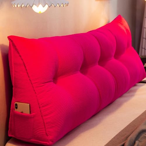 HLTQL Lesekissen FüR Bett Und Sofa，StüTzkissen RüCken Bett，Kissen Bett RüCkenlehne，Lendenkissen Bett，RüCkenkissen FüR Sofa，Kordsamt Keilkissen Sofa(3rose Red,80cm) von HLTQL