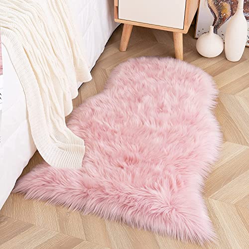 HLZDH Faux Lammfell Schaffell Teppich Kunstfell Dekofell in Super weich Lammfellimitat Teppich Longhair Fell Optik Nachahmung Wolle Bettvorleger Sofa Matte (120 X 75 cm, Rosa) von HLZDH