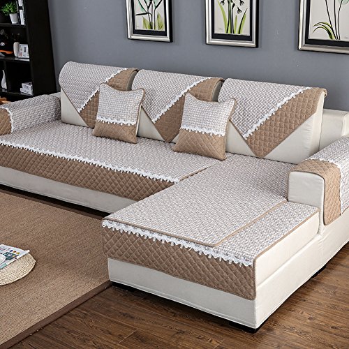 HM&DX Anti-rutsch Sofa Abdeckung Für Sektionaltore Couch Baumwolle Polyester Gesteppter Sofa Überwurf Multi-Size Sofahusse Für Wohnzimmer-beige 70x180cm(28x71inch) von HM&DX
