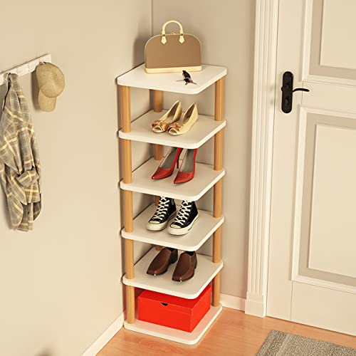 HMAKGG Schuhregal mit 6 Ebenen, Schuhschrank Schmal weiB, 85cm Schuhständer Hoch, Schuhschrank aus Holz, Platzsparend, Einfach Aufbaue, Standregal für Eingang, Wohnzimmer, Flur von HMAKGG