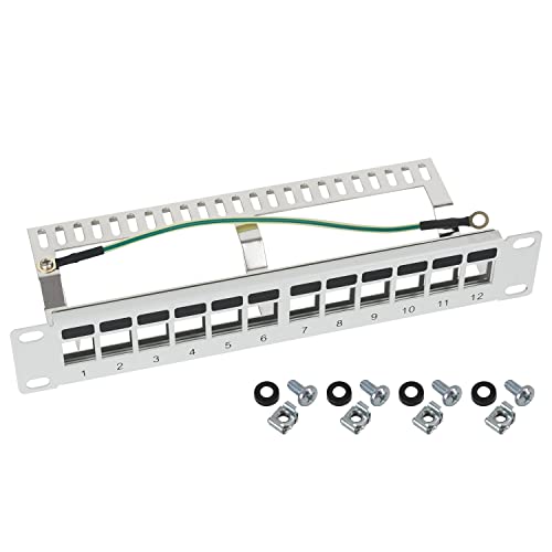 HMF 63346-07 STP Keystone-Patchpanel für Serverschrank | 10 Zoll | 1 HE | 12 Ports RJ45 Geschirmt | Lichtgrau von HMF