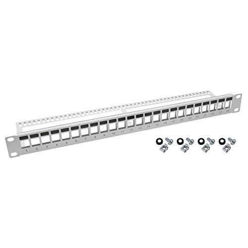 HMF 66445-07 UTP Keystone-Patchpanel für Serverschrank | 19 Zoll | 1 HE | 24 Ports RJ45 | Lichtgrau von HMF