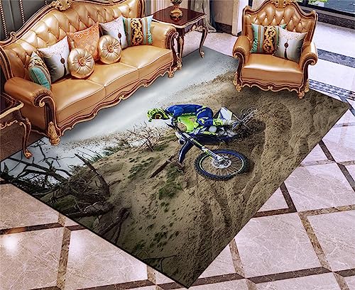 HNHDDZ 3D Cool Berg Motocross Motorrad Teppich Quadratisch Modernes Wohnzimmer Schlafzimmer Küche Esszimmer WC rutschfest Waschbar (Stil 2, 100x150 cm) von HNHDDZ