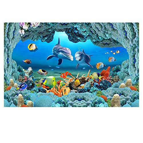 HNHDDZ Bodenmatte Blaue Ozean 3D Delphin Schildkröte Fisch Unterwasserwelt Wohnzimmer Teppiche für Schlafzimmer Fußmatte Waschbare rutschfeste (Blau -2,100x140 cm) von HNHDDZ
