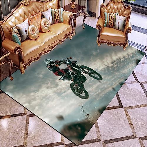 HNHDDZ Modern Wohnzimmer Rechteckig Teppiche Jungenzimmer Kinderzimmer Jungen Schlafzimmer 3D Motorrad Cool Motive Antirutsch Waschbar (Stil 2, 100x150 cm) von HNHDDZ