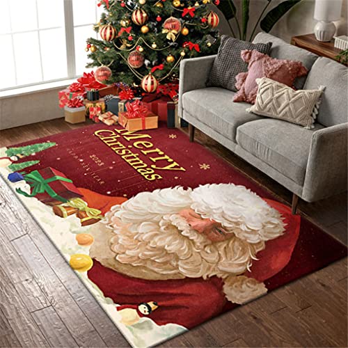 HNHDDZ Rot Blau Weihnachten Thema Elch Weihnachtsmann Muster Teppich Quadratisch Antirutsch Waschbar Verfügbar für Wohnzimmer Schlafzimmer Esszimmer Bad Küche (Stil 1, 80x160 cm) von HNHDDZ