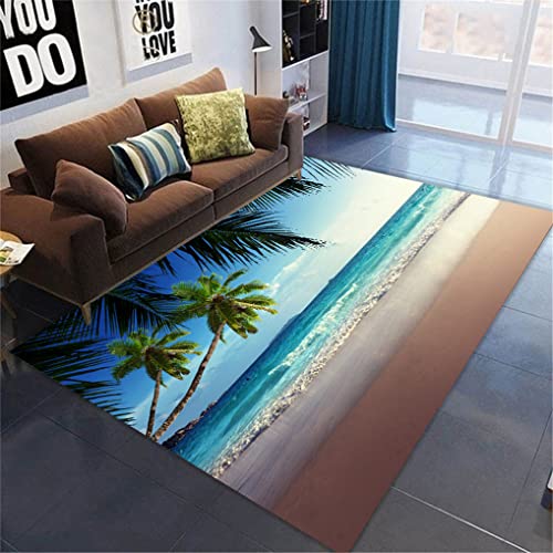 HNHDDZ Teppich Modern Wohnzimmer blau Strand Landschaft Junge Jugendliche Mädchen Kinder Spiel Schlafzimmer Zimmer Küche Badezimmerteppich rutschfest Waschbar (120x180 cm) von HNHDDZ