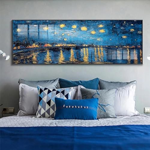 Berühmte Gemälde Sternennacht, Leinwanddruck, Poster, Van Gogh, impressionistische Kunst, Bilder für modernes Wohnzimmer, horizontal, 25 x 100 cm/10 x 39 Zoll – Innenrahmen von HNKDKJ