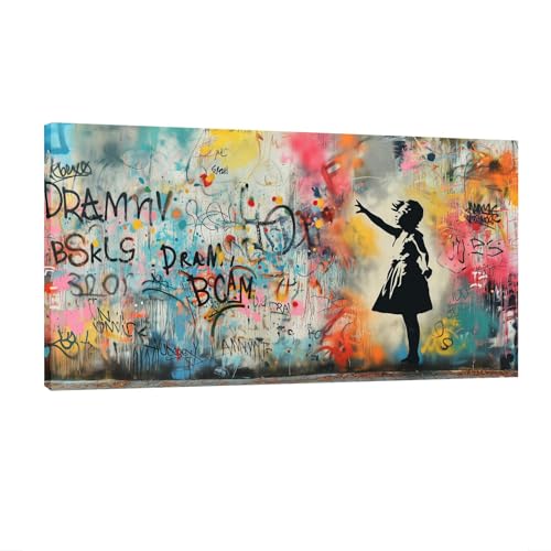 HNKDKJ Banksy-Bild Wandkunst Ballon-Mädchen Graffiti-Kunst zeitgenössische extra große abstrakte Wanddekoration Rahmenkunstwerk 60x123 cm/24x48 Zoll–Innenrahmen von HNKDKJ